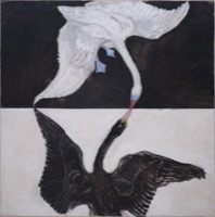 Hilma af Klint, The Swan No. 1, 1914–15. Black and white swans interlocking as figure-ground shape structure.